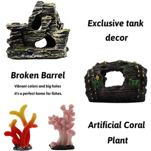 Lot de 15 accessoires décoratifs <span class=keywords><strong>pour</strong></span> aquarium en plastique, plantes aquatiques et coraux en résine, en sachets - Product Image 6