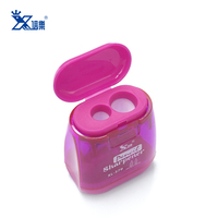 Taille-crayon manuel coloré compact à double trou avec couvercle, portable pour l'école et le bureau, taille-crayon à couvercle rabattable