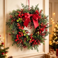 Guirlande de Noël, couronne de Noël, ornements, guirlande de fleurs artificielles, verdure, fleurs décoratives, couronnes et plantes