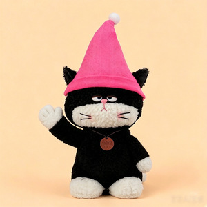 Peluche Chat Paresseux avec Chapeau de Sorcier, Visage Mignon et Triste, Série Guérison, Poupée Chat Fleur, Cadeau Tendance - Product Image 5