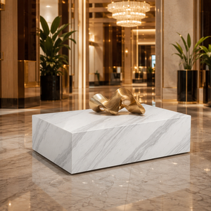 Mesa de Centro Moderna de Mármol Blanco Volakas Jazz, Bloque Cúbico, Pedestal de Piedra Natural, Soporte de Exhibición, Tamaño Personalizado, Decoración para el Hogar - Product Image 4