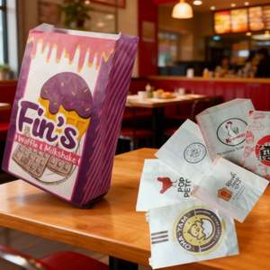 Sac en papier kraft recyclé écologique rose personnalisé pour biscuits, boulangerie, burgers, chocolat, repas, résistant à la graisse et à l'huile - Product Image 2