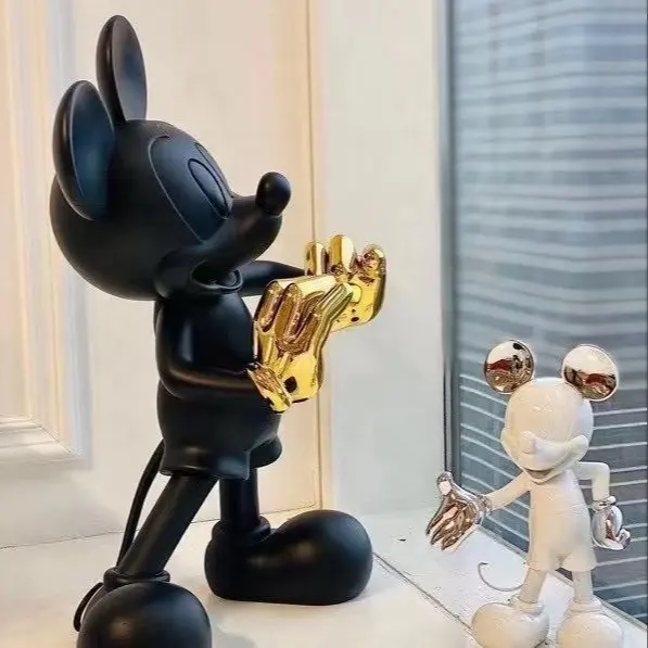 Escultura de resina con estampado 3D de tamaño real, estatua de dibujos animados de Mickey Mouse para decoración de interiores, de fibra de vidrio