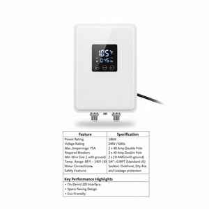 US Type Instant Tankless <b>Electric</b> <b>Water</b> <b>Heater</b> LED Display Energy Saving for Whole House Shower USB Power for RV Outdoor Use - Product Image 3