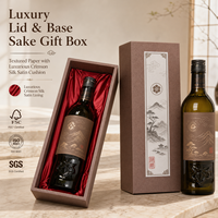 Boîte cadeau haut de gamme en papier texturé pour saké, avec insert en soie, couvercle et base pour vin, et étiquette en feuille d'or – Boîte de présentation