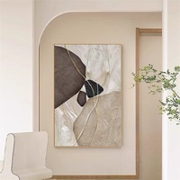 Peinture acrylique artisanale beige personnalisée sur toile, style Wabi-sabi, tons terreux, cadre géométrique pour décoration de salon (vente en gros)