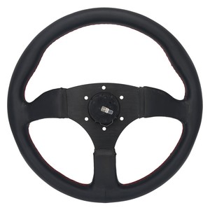 Volant classique en cuir noir <span class=keywords><strong>pour</strong></span> <span class=keywords><strong>voiture</strong></span> de course universelle 350mm 14 pouces avec coutures rouges - Product Image 4