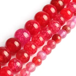 Jewelry Making Accessories Red Dragon Veins Agates Round Beads for DIY Bracelet Necklace