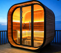 Sauna Tradizionale da Giardino in Abete Carbonizzato con Vetrata Panoramica e Illuminazione LED Interna per Relax e Spa Domestica