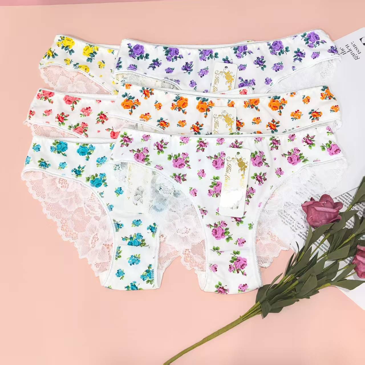 Women Printing Flower Lace Panties Cotton Wholesale 12pcs/pack Mix Colors One Dozen Women Panties