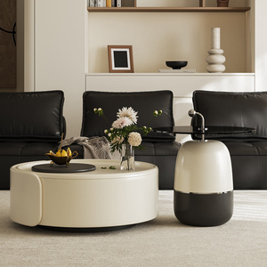 Ensemble de table basse élégante pour salon, couleur crème, avec tiroirs, moderne, luxueux, écologique, durable, mignon, table de thé pour la maison - Product Image 1