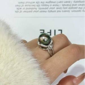Bague en argent simple avec pierre noire de Tahiti vert paon, support en argent S92512-13mm, incrustation en or rose pour un look tendance au quotidien, pour les trajets quotidiens, les rendez-vous galants, les fêtes - Product Image 4