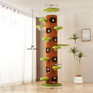 Arbre à chat de luxe de haute qualité, grand format, écologique, du plafond au sol, pour intérieur, avec feuilles vertes, hamac et maisonnette en peluche pour chats - Product Image 5