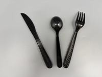 Ensembles d'ustensiles jetables en plastique noir emballés individuellement pour fêtes / Packs de couverts robustes PP5G