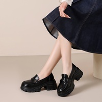 Mocassins en cuir pleine fleur de style britannique pour femmes, semelle épaisse et souple surélevée, chaussures polyvalentes décontractées pour le printemps et l'automne