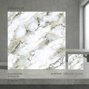 Azulejos de Porcelana Brillante Onyx Bianco de 600x600 mm, Efecto Mármol Blanco, Colección para Pisos y Paredes Interiores - Product Image 2