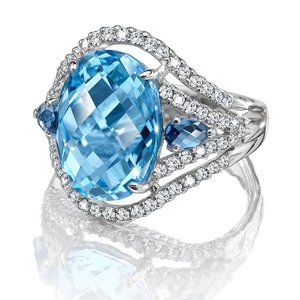 Ocean Blue Stone Women Ring Elegant Fashion Finger Jewelry for Party <b>Gift</b> - Product Image 1