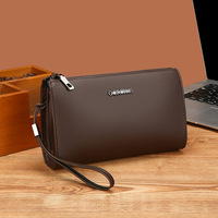 Dompet Clutch Pria Baru Tas Tangan Gaya Bisnis Tali Pergelangan Tangan Kapasitas Besar Minimalis PU Ultra-ringan Tahan Aus Koin Ponsel