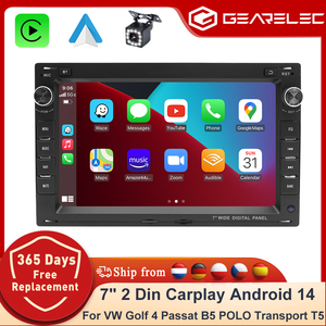 วิทยุติดรถยนต์ GEARELEC ขนาด 7 นิ้ว 2 Din รองรับ Carplay ระบบ Android 14 สำหรับรถยนต์ VW Golf 4 Passat B5 POLO Transport T5 พร้อมบลูทูธและระบบนำทาง GPS - Product Image 1
