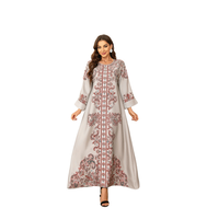 Abaya Maxi Kaftan Musulmane Multicolore à Col Montant en Polyester Imprimé Floral avec Strass, Légère, Respirante et Infroissable pour Adultes