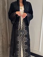 Abaya personnalisée noire à dentelle ouverte sur le devant pour femmes musulmanes, Abaya de Dubaï, vêtements islamiques, Abaya Femmes Robe Musulmane