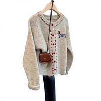 Cardigan en tricot à col montant, manches longues, broderie florale unisexe, dentelle, nouvelle collection automne-hiver 2025, couleur assortie, pull en laine