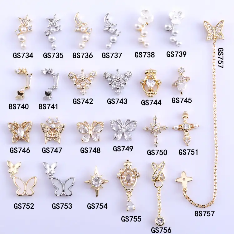 Top High Quality Mix Nail Art Zircon Jewelry Butterfly Bow Crown Love Heart Flower Leaf Nail Zircon Charms for 3D Nails Art Deco