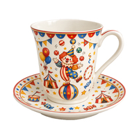 Ensemble tasse et soucoupe en porcelaine peintes à la main, motif clown de cirque, mignon, style vintage, pour café, thé, décoration de table, vaisselle