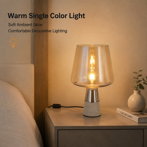 Lampe de table moderne avec abat-jour en verre ambré, base en ciment, ampoule E27, lumière ambiante chaude pour chambre à coucher, chevet, salon - Product Image 3
