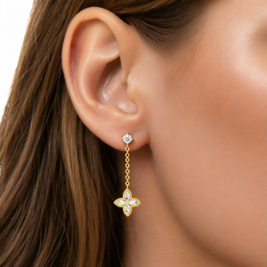 <b>Sterling</b> <b>Silver</b> Moissanite Drop <b>Earrings</b> Star Cut <b>Dangle</b> Chain Flower <b>Earrings</b> for Wedding Party - Product Image 1