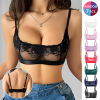 Encaje transparente y sensual. Sujetador de encaje. Sujetador inalámbrico de soporte. Lencería sexy al estilo francés