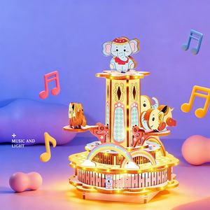 Boîte à musique éducative en bois <span class=keywords><strong>3D</strong></span> : Kits de construction DIY pour enfants, modèles de carrousel rotatif et d'avion avec lumière et musique - Product Image 4