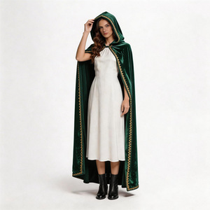 Cape en velours pour Halloween, costume de cosplay de vampire, elfe, reine, cape longue à capuche printemps 2026 - Product Image 4