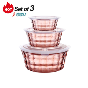 Contenants de mélange empilables Zhanggong pour réfrigérateur, 3 pièces, sans BPA, en plastique, ronds, avec couvercles, bols de mélange - Product Image 1