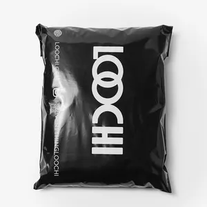 Venda por atacado de logotipo personalizado, mala de plástico hdpe preta poly mailer, sacos de transporte para roupas