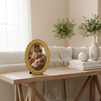Cadre photo ovale en bois bleu marine avec bord festonné, cadre photo moderne en MDF décoratif, présentoir de table pour la décoration de la maison.
