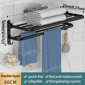 Toallero de aluminio espacial, estantes de almacenamiento dobles antioxidantes anticorrosión sin perforaciones gruesos para baño de Hotel en casa - Product Image 6