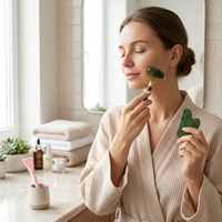 Ensemble de massage facial 3-en-1 Sweet Rose : Rouleau de jade, Gua Sha et brosse à masque – Outils de soin de la peau pour lifting, amincissement et anti-âge