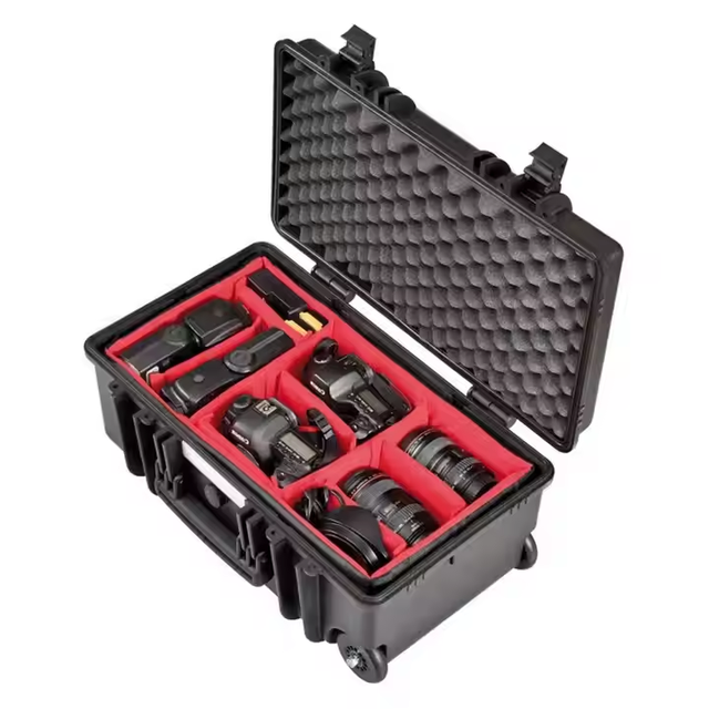 Heavy Duty Rolling Hard Protective case Waterproof Trolley Plastic Carry case with Insert for Camera Gear Photographic Equipment
