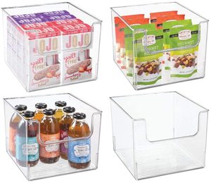Plastic Open Front Food Storage Bin for Kitchen Cabinet, Pantry, Shelf,Freezer - Organizer for Fruit,Vegetable,Snacks