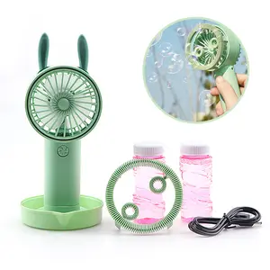 EPT Custom B/O Bunny Handheld Bubble Mini Electronic Usb Fan Game Soap Machine Toy Bubble Fan With Bubble Water For Kids