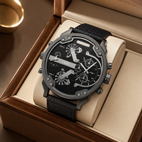 Reloj de Pulsera para Hombre, Doble Hora, Correa de Acrílico, Movimiento Japonés de Cuarzo, Caja de Aleación, Esfera con Agujas, Estilo Casual