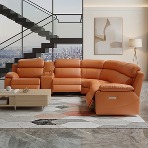 โซฟาหนังปรับเอนได้แบบโมดูลาร์สั่งทำพิเศษสุดหรู 3 ที่นั่ง ชุดโซฟาสำหรับโฮมเธียเตอร์ที่นั่งสบาย โครงไม้สไตล์โมเดิร์นสำหรับห้องนั่งเล่น - Product Image 1