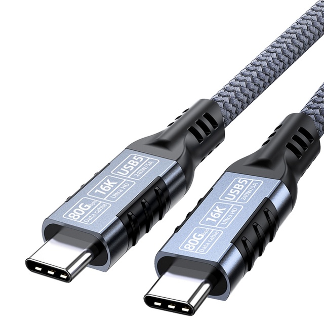 Premium USB 5 High Speed 80Gbps 16K 240W 5A Nylon Braided Tinned Copper Cable Fast Charging Data Audio Video Transfer for Laptop