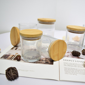 Wholesale Simple Clear <strong>Glass</strong> Cylinder Candle Jar with Wooden <strong>Lids</strong> for Candle <strong>Container</strong> - Product Image 2