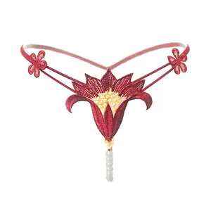 Hot Sale Ladies Panties Thermal Underwear Women Night Visible Pearl Beading Embroidered Sexy G string Thongs
