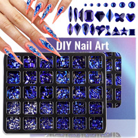 Accessoires de luxe pour nail art : 30 grilles de cristaux rouges/bleus, diamants 3D Alien, strass de formes variées, diamants AB