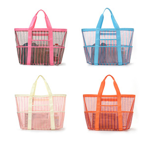 Bolsa de playa de malla a rayas, bolsa de almacenamiento portátil de gran capacidad para viajes, accesorios de natación, ropa interior, artículos de tocador, ropa - Product Image 1