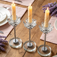 Centres de table de mariage transparents en gros, bougeoirs en verre cristal doré en forme de lotus, candélabres en cristal