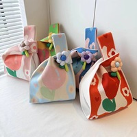 Bolso de punto de poliéster con dos lazos abiertos, estilo Dongdaemun coreano, nuevo y popular en internet, para estudiantes, casual, tipo cubo, para el almuerzo
